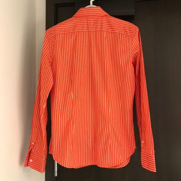 Lauren Ralph Lauren, Dress Shirt, Orange with White Stripe, Medium - Picture 2 of 3